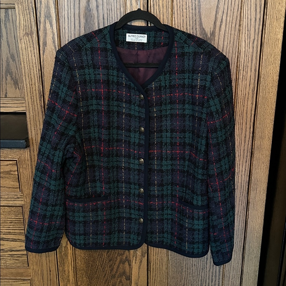 Alfred Dunner Vintage Wool Green Red Plaid Tartan Blazer Academia Jacket wmns 20